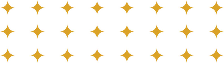 A row of golden four pointed star shapes isolated on transparent background