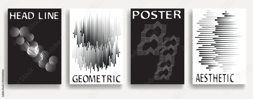 Poster modern posters with speed lines. vector design composition with various geometric shapes . abstract 
