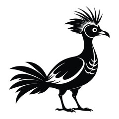 Stylized Crested Bird Illustration Black and White Silhouette Graphic Design for Print or Digital Media
