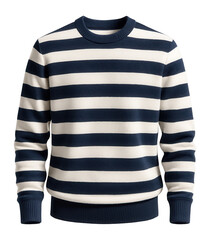 Striped crew neck pullover with contrasting navy and white pattern