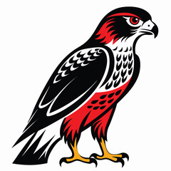 Stylized Illustration of a Red Tailed Hawk with Bold Outlines and Striking Color Palette