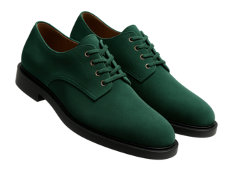 Emerald green derby shoes with a soft suede finish and tonal laces
