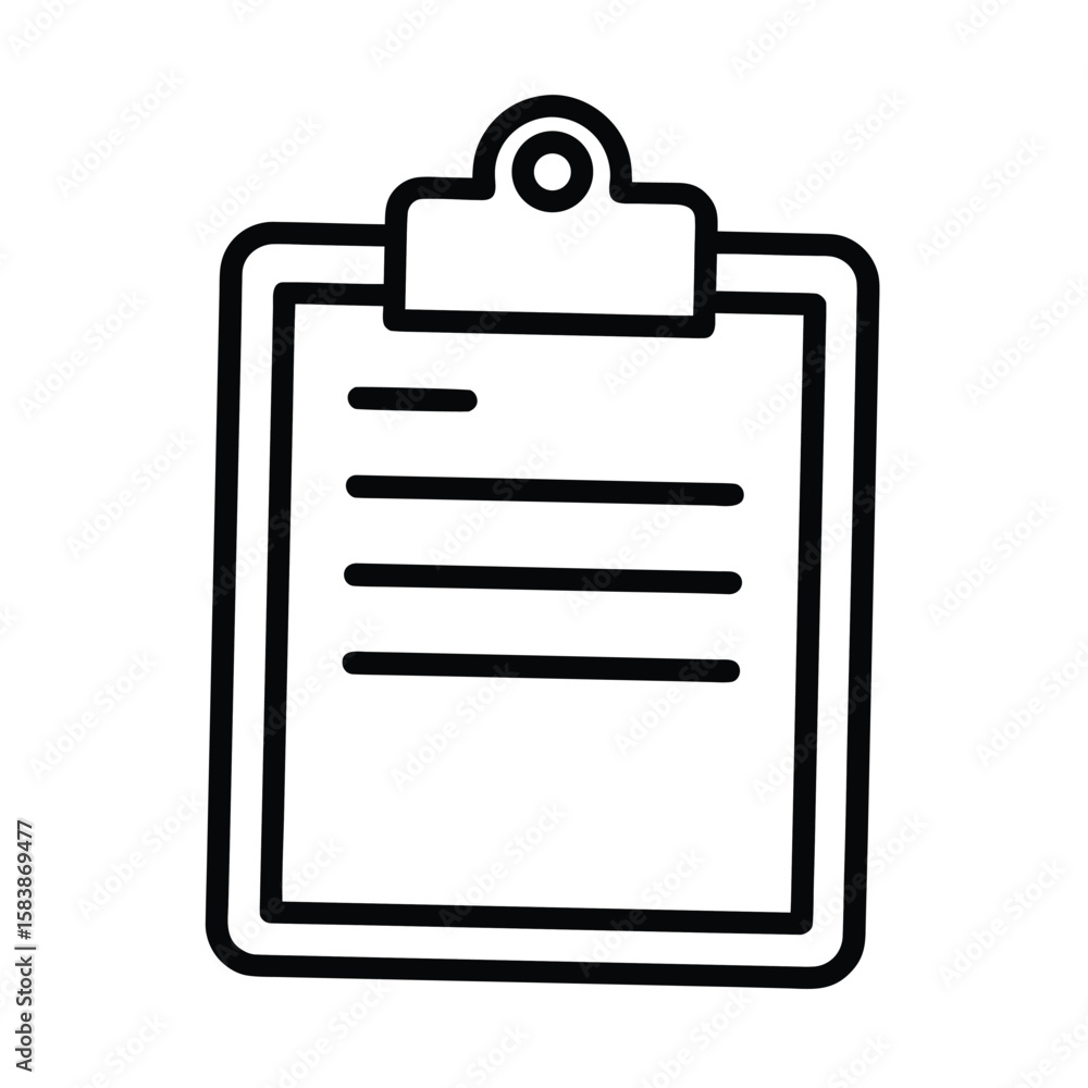Poster simple clipboard icon with lines for text in black and white