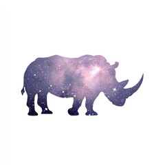 Silhouette of a rhinoceros, overlaid with a nebula