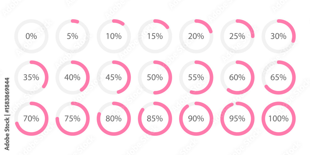 Poster round loading progress icons. circle percentage pie chart diagram. segment of circle icons from 0 to
