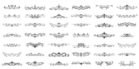 Vintage ornamental dividers and calligraphic flourishes. Ornate filigree vector set for page decoration.