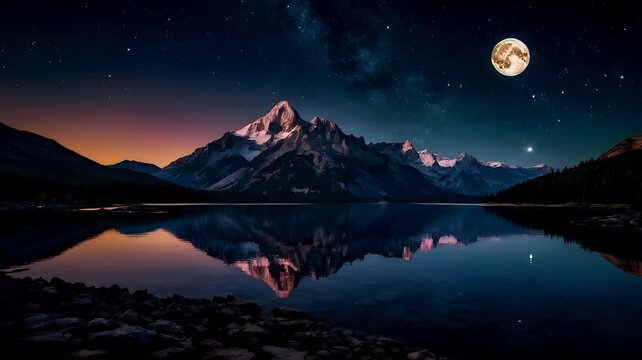 moon over the lake-Ai Generated Wallpaper