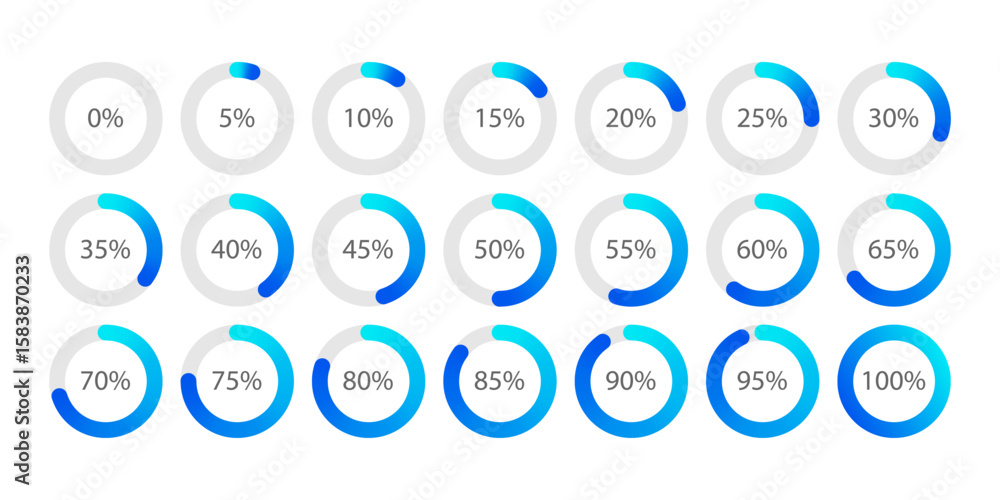 Poster percentage infographic in blue gradient color. round loading progress bar. segment of circle icons f