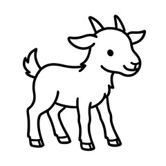 Cartoon goat standing and smiling in a simple outline style  
