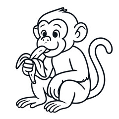 Obraz premium Cartoon monkey eating banana while sitting on white background 