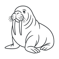 Cartoon walrus illustration with detailed features and playful pose  