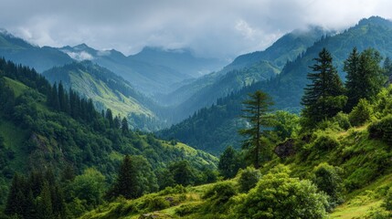 Fototapeta premium Scenic view of a lush forest nestled in mountainous terrain