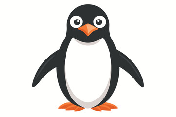 Cartoon Penguin Illustration with Orange Beak and Feet Isolated on White Background