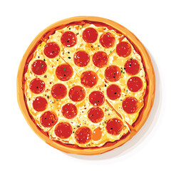 pizza isolated in White Background, pizza vector, Flat lay vector illustration