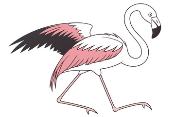 Cartoon Flamingo Illustration Bird with Unique Wing Coloration
