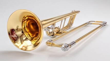 Gold trombone on white background