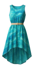 Beach dress with a high-low hemline and abstract watercolor pattern