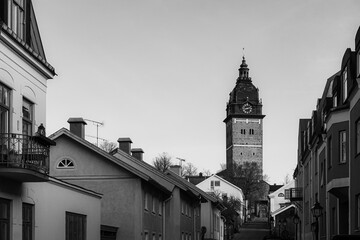 A church tower in the city
