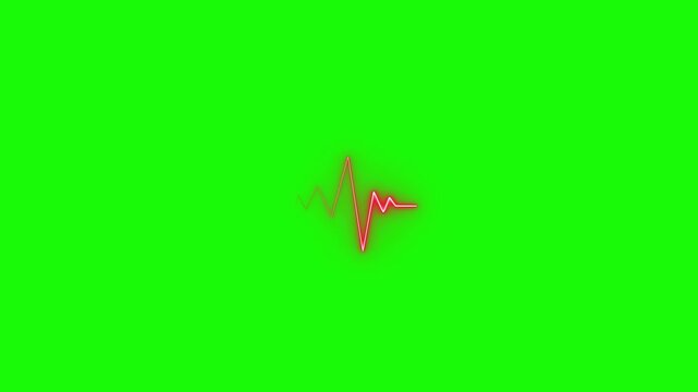 Glowing heartbeat line icon animation. Heartbeat line showing. Neon heart pulse. Heartbeat neon sign. Green screen background,