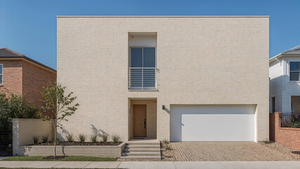 Modern brick house exterior featuring contemporary design with architectural details and urban residential appeal