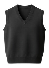 Charcoal gray V-neck sweater vest with ribbed hem and armholes