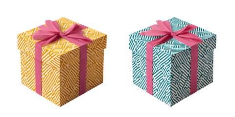 Two colorful gift boxes with pink ribbon, isolated on transparent background Concept of celebration, birthday, christmas, and special occasion