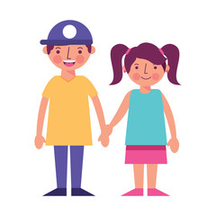 Cute cartoon boy and girl holding hands, childhood friendship vectors.