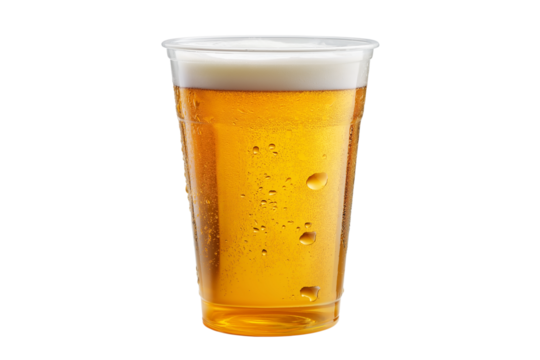 Cold Beer Ale in Plastic Cup PNG Transparent Background - Powered by Adobe