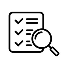 Checklist audit document with magnifying glass icon for verification and assessment process.