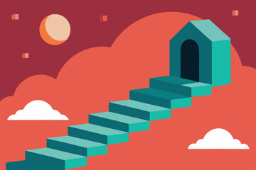 Abstract Surreal Dreamscape with Floating Stairs