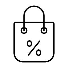 Tote bag with discount symbol icon. Sale shopping bag thin line icon.