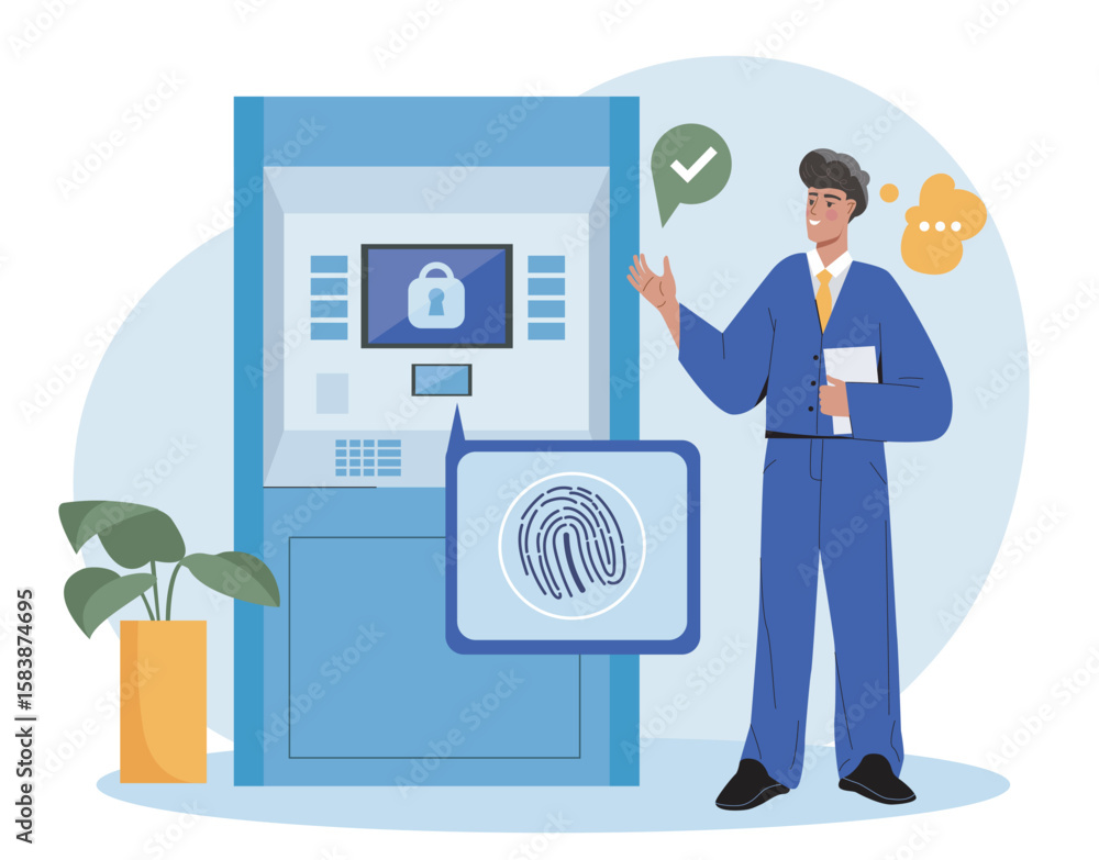 Poster secure atm biometric authentication system. vector illustration