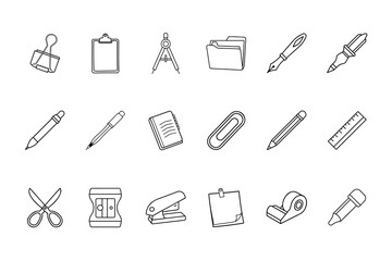 Modern Stationery Office School Supplies Vector Icons Set