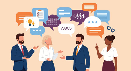 Diverse business team in a dynamic meeting, whisking together creative ideas through communication and brainstorming.