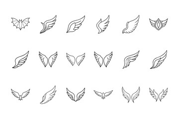 Artistic Vector Wings Collection Featuring Angel, Fairy, and Bird Feather Outlines