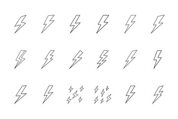 Minimalist Lightning Bolt Icon Set with Electric Power Symbols