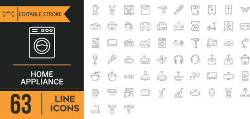 Collection Of Modern Editable Thin Stroke Line Style Home Appliance Icons Set Vector Illustration On An Isolated Background