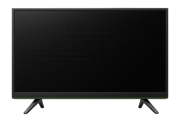 4K LED TV with a matte black frame and two wide-set feet