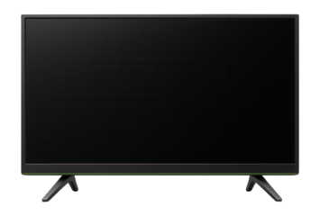 4K LED TV with a matte black frame and two wide-set feet