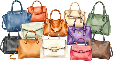 Set of handbags watercolor vector illustration.