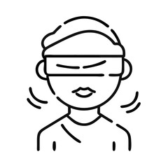 Person wearing blindfold and showing justice-themed expression  