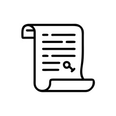 Document icon with written text and key symbol for justice theme  