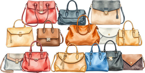 Set of handbags watercolor vector illustration.