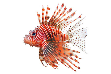 Colorful Red Lionfish Underwater Fish Isolated on White