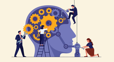 Conceptual Illustration of Teamwork Enhancing Mental Processes and Problem Solving with Gears