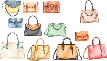 Set of handbags watercolor vector illustration.