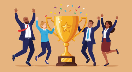 Celebrating Success A Vector Illustration of Teamwork and Achievement with Colorful Confetti