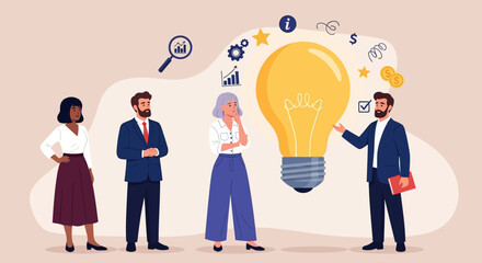 Bright Ideas and Teamwork Diverse Group Brainstorming for Business Success, Innovation, and Problem Solving