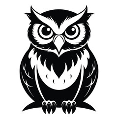Stylized Owl Illustration with Bold Black and White Contrast A Striking Minimalist Design for Wildlife and Nature Enthusiasts