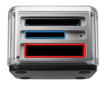 Multi-card reader with transparent casing and color-coded slots for easy card type identification